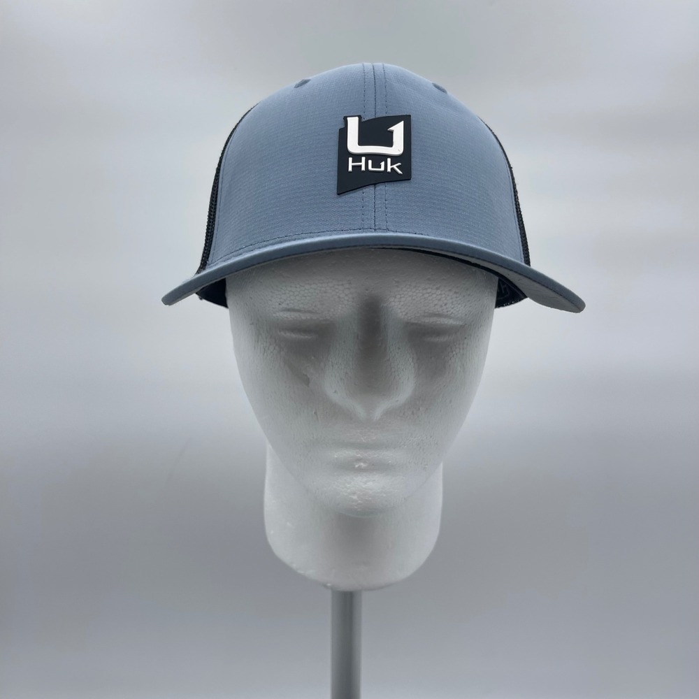 Huk OSFM Blue Black Trucker Hat Performance Fishing Mesh Snapback Baseball Cap